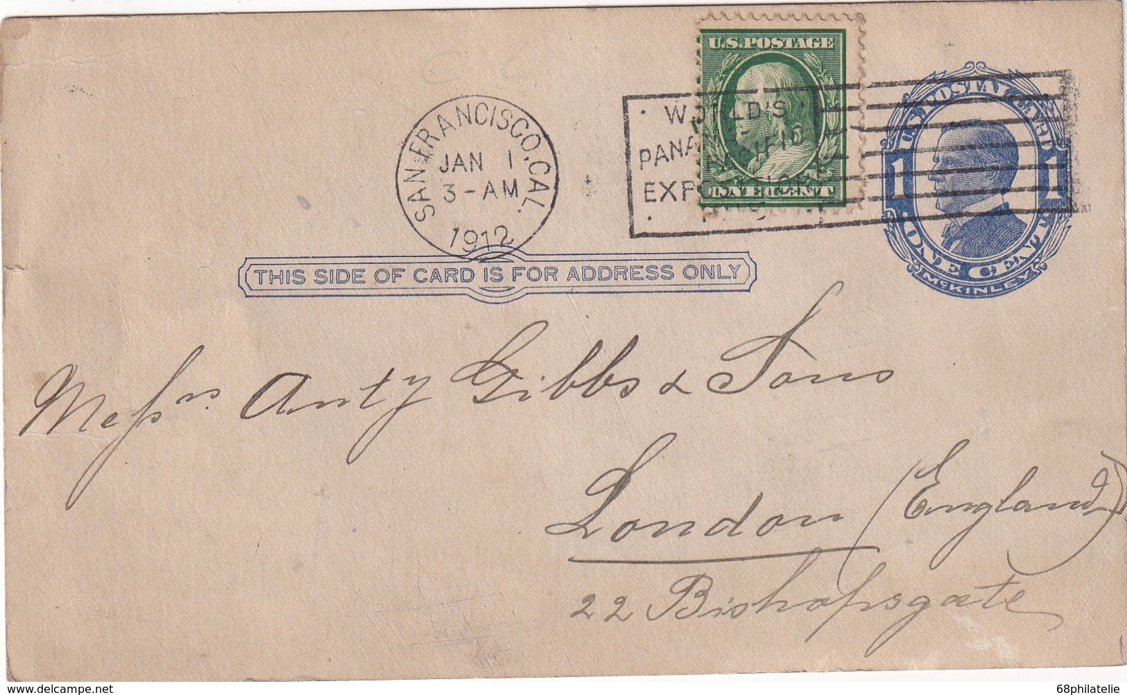 USA 1912  ENTIER POSTAL/GANZSACHE/ POSTAL STATIONERY  CARTE DE SAN FRANCISCO - 1901-20