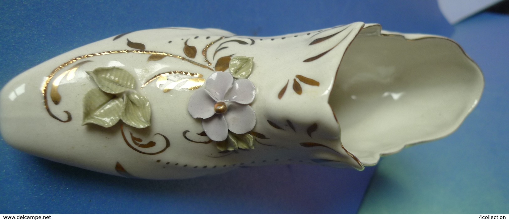 Old Porcelain Collectibles Shoe high heel figurine with gold trim flower hand painted