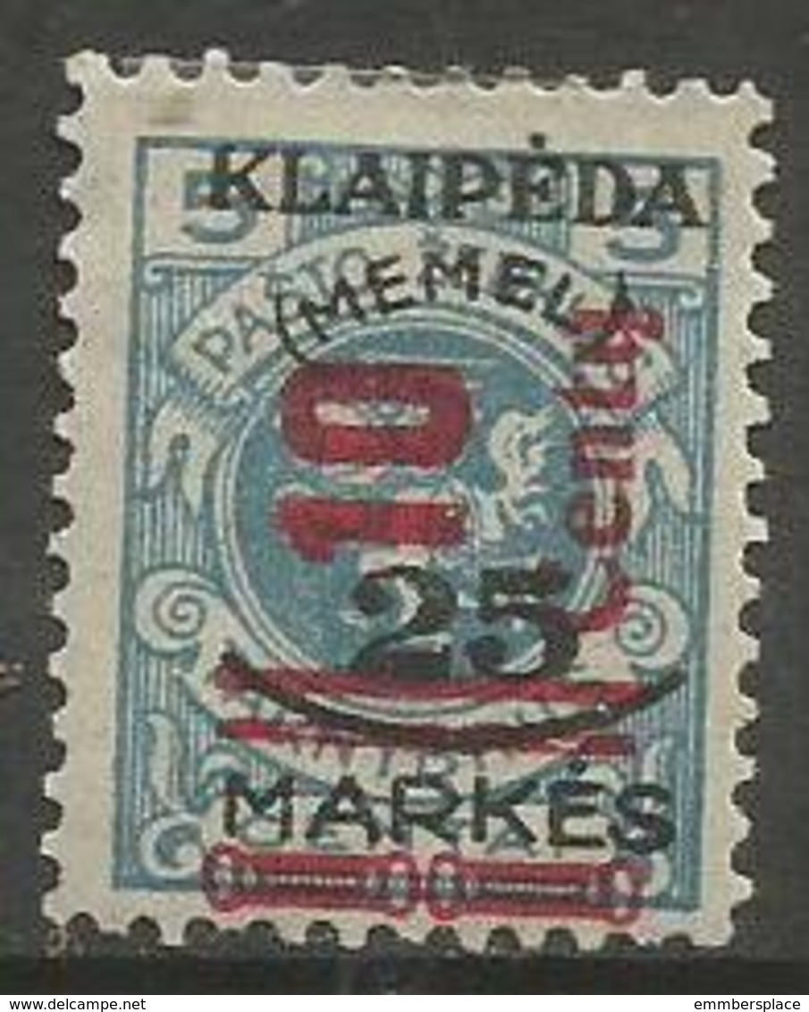 Klaipeda (Memel) - 1923 Arms Surcharge 10/25/5 MH * - Unused Stamps