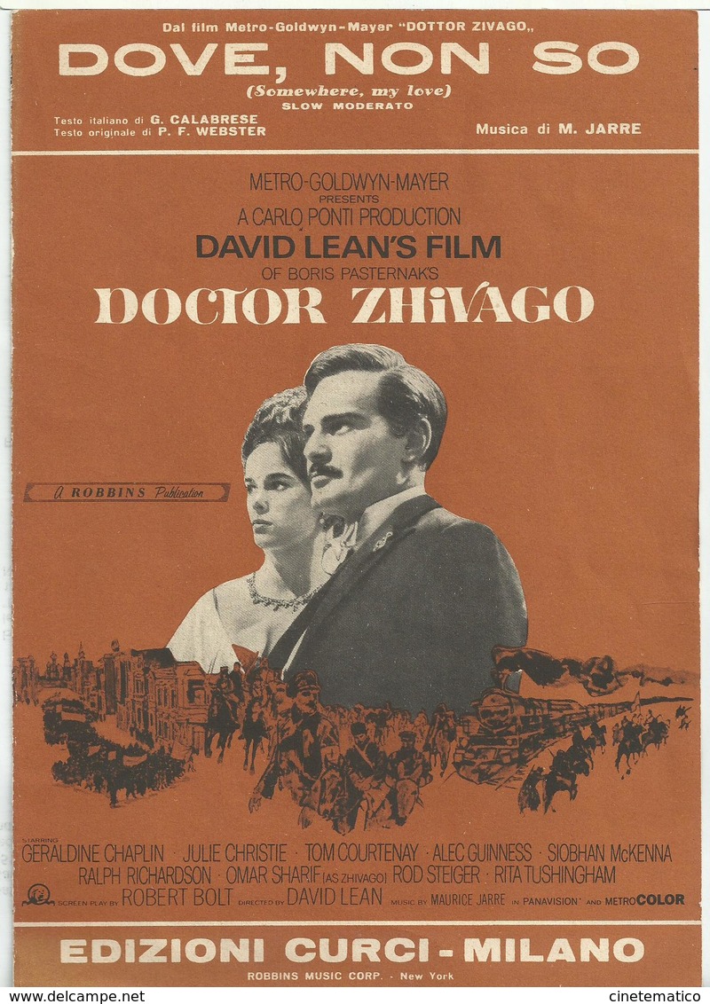 Spartito Musicale "Dove Non So" (Somewhere My Love) Di M. JARRE Dal Film "DOCTOR ZHIVAGO" - Componisten Van Filmmuziek