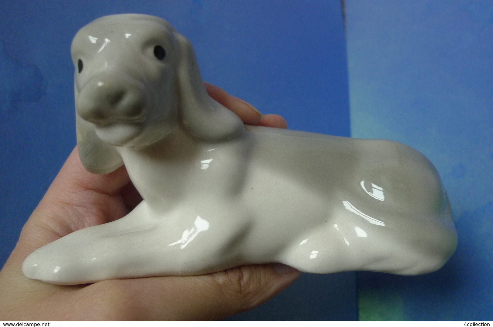 Old Decorative Arts Collectibles Decor Porcelain Figurine Dog puppy Gray & White