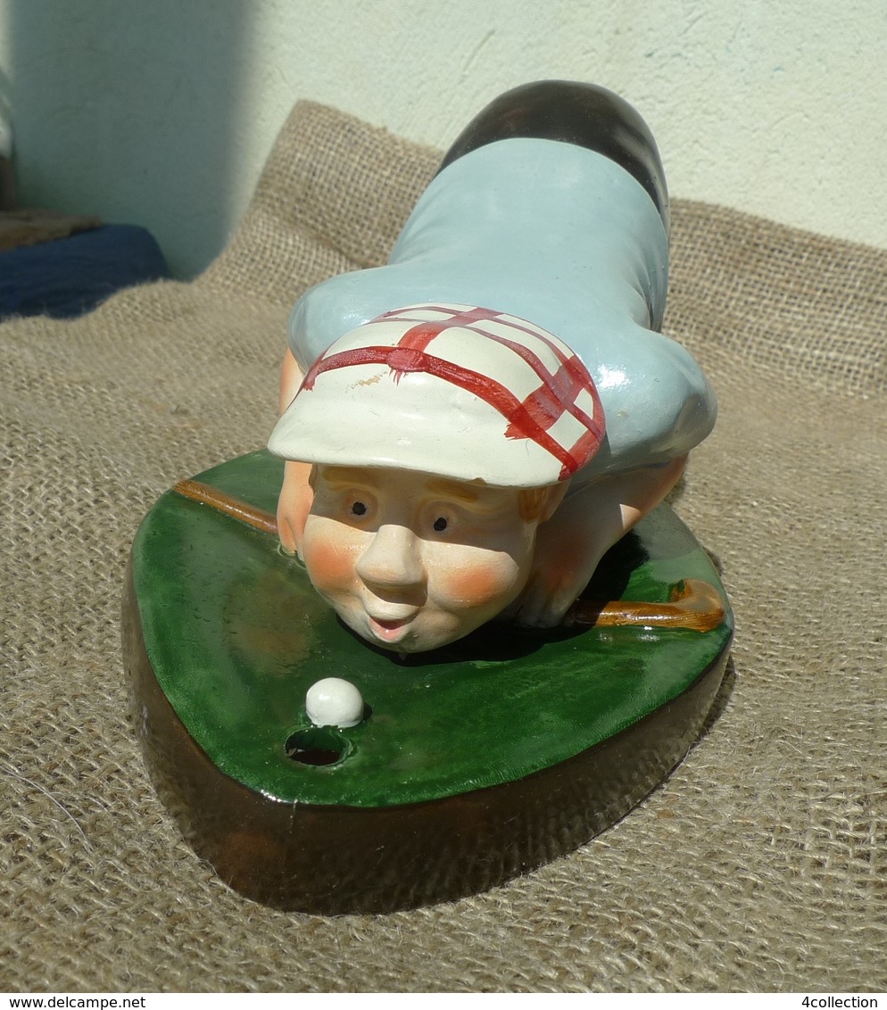 VTG SPORT GOLF Handmade Ceramic Figurine Golfer Blowing Ball In Hole Mark IC Lc - Uniformes Recordatorios & Misc