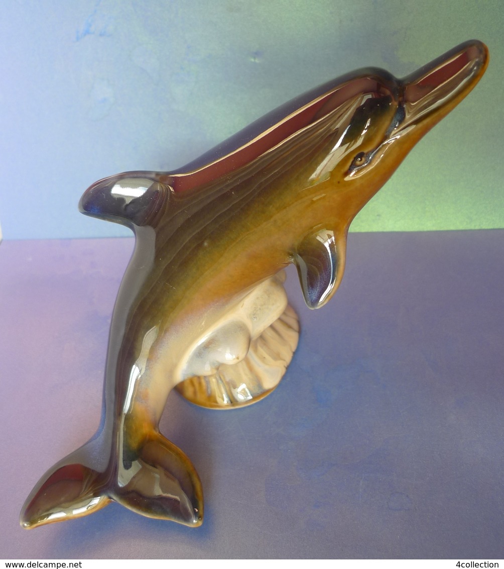 Amazing Vintage Handmade Ceramic Dolphin Figurine Glazed Decor Collectibles - Pesci