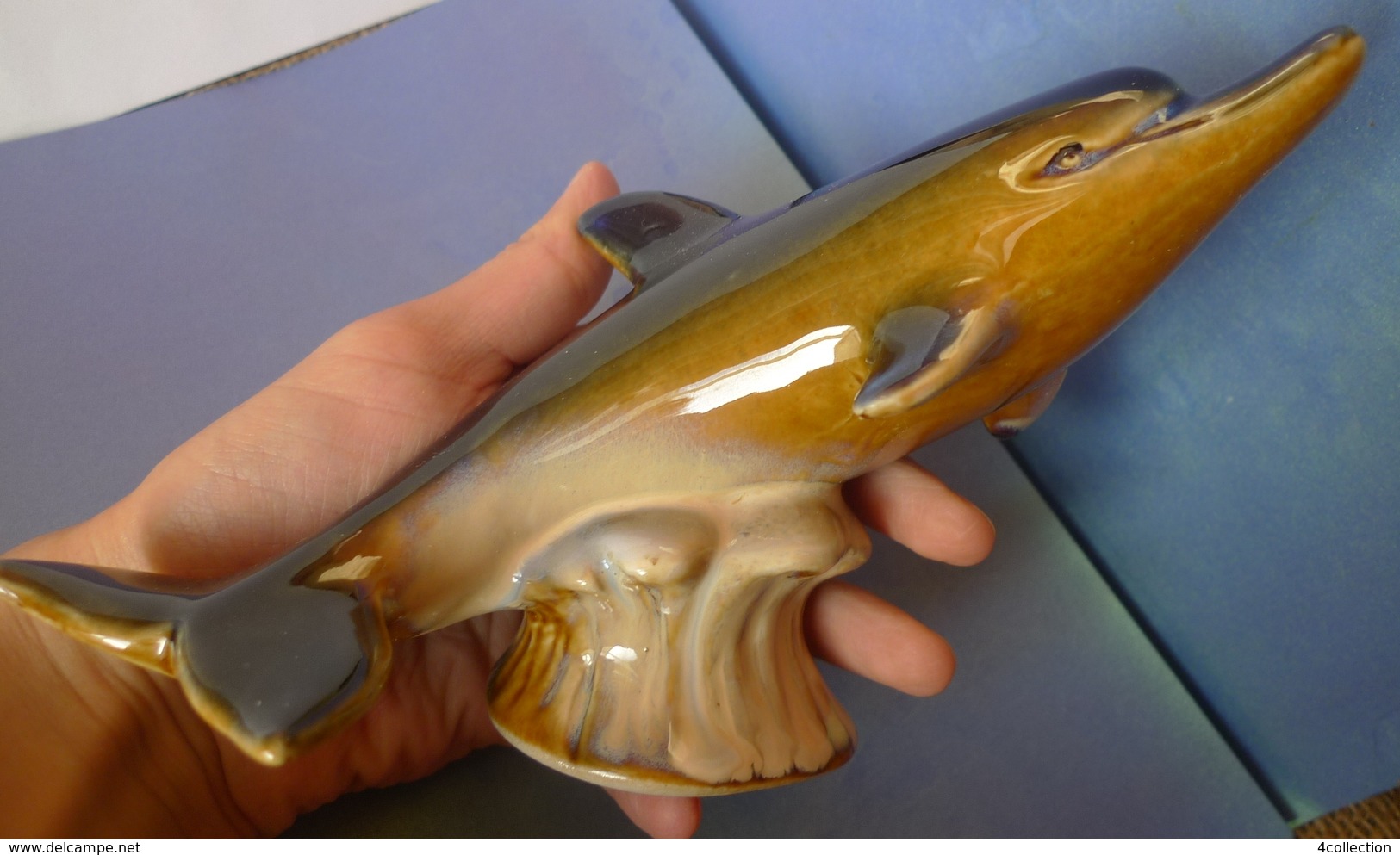 Amazing Vintage Handmade Ceramic Dolphin Figurine glazed Decor Collectibles