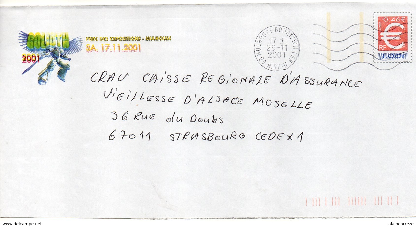 Entier Postal PAP Repiqué Alsace Haut Rhin  Goliath 2001 Parc Des Expositions Mulhouse - Listos A Ser Enviados : Réplicas Privadas