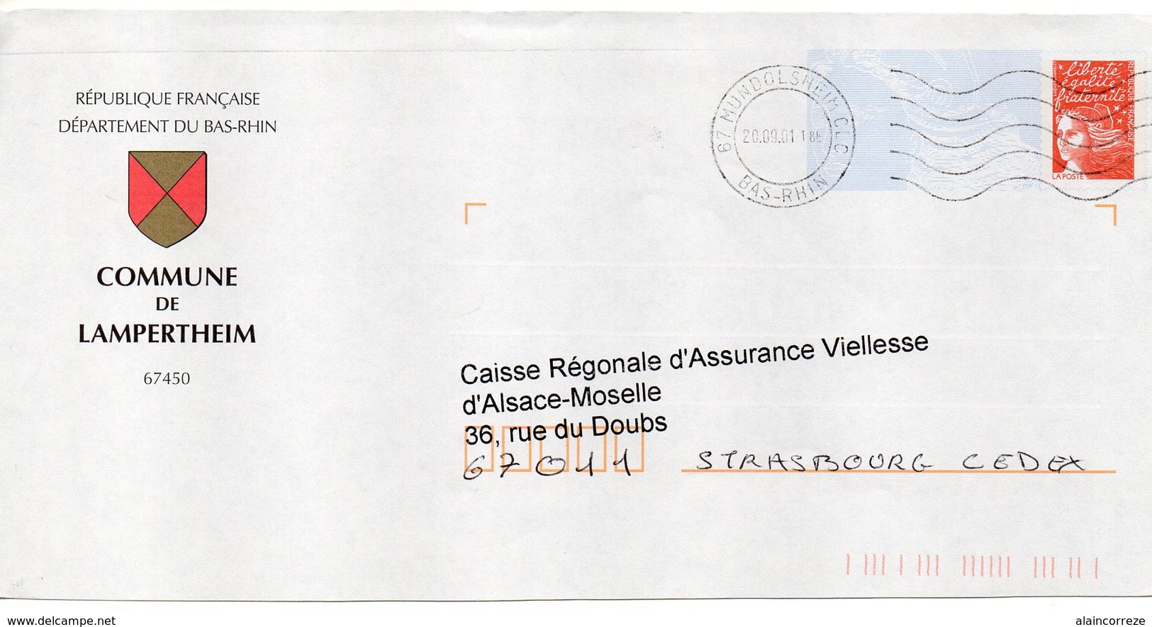 Entier Postal PAP Repiqué Alsace Bas Rhin Commune De Lampertheim Blason - Listos A Ser Enviados : Réplicas Privadas