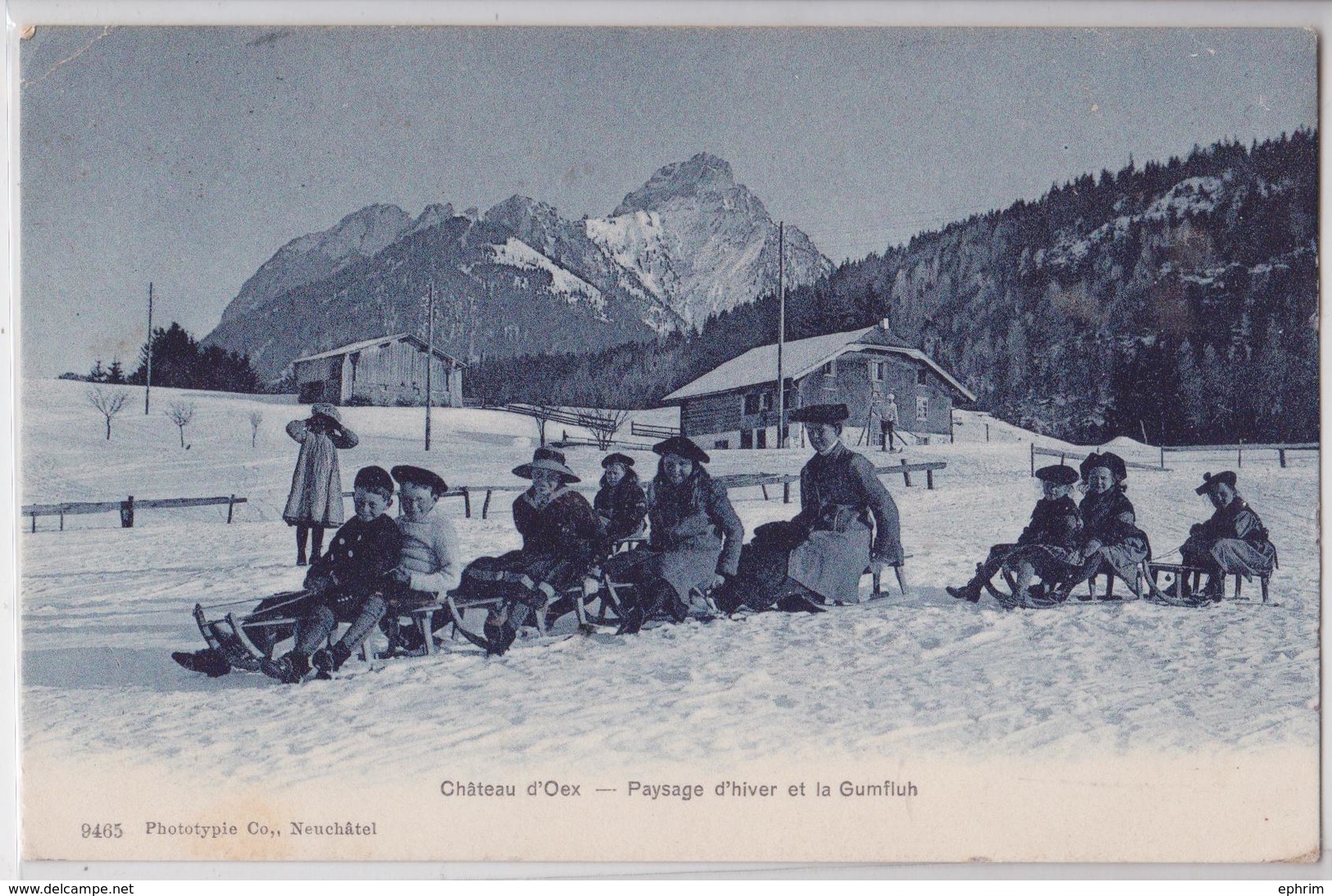 Château D'Oex (Vaud Suisse) - Paysage D'hiver Et La Gumfluh - Luge Sport D'hiver - Autres & Non Classés