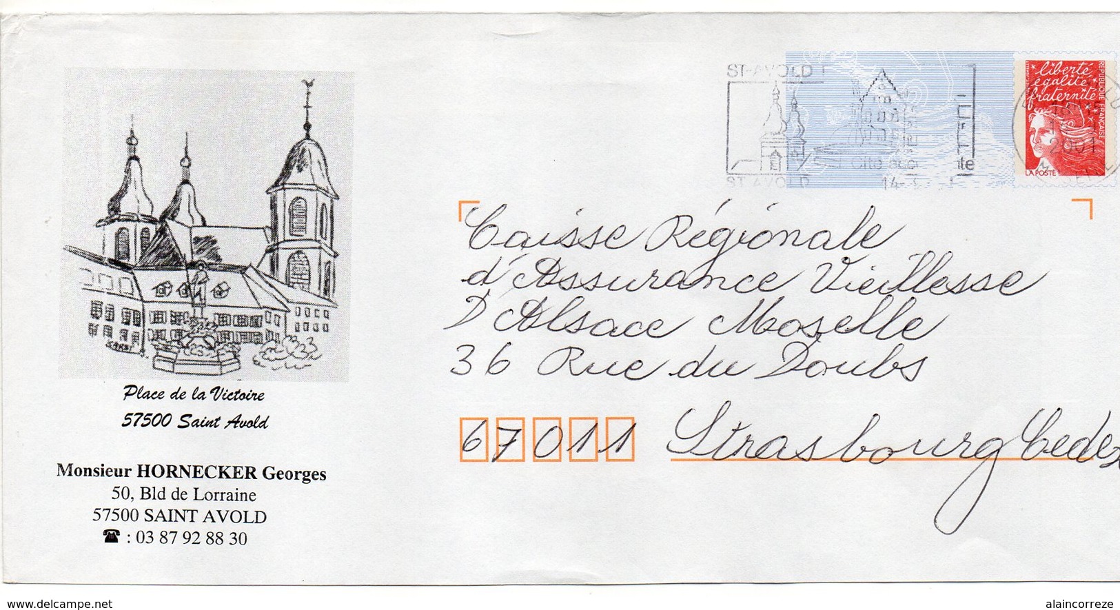 Entier Postal PAP Repiqué Moselle Saint Avold Place De La Victoire. Flamme Concordante - Prêts-à-poster:private Overprinting