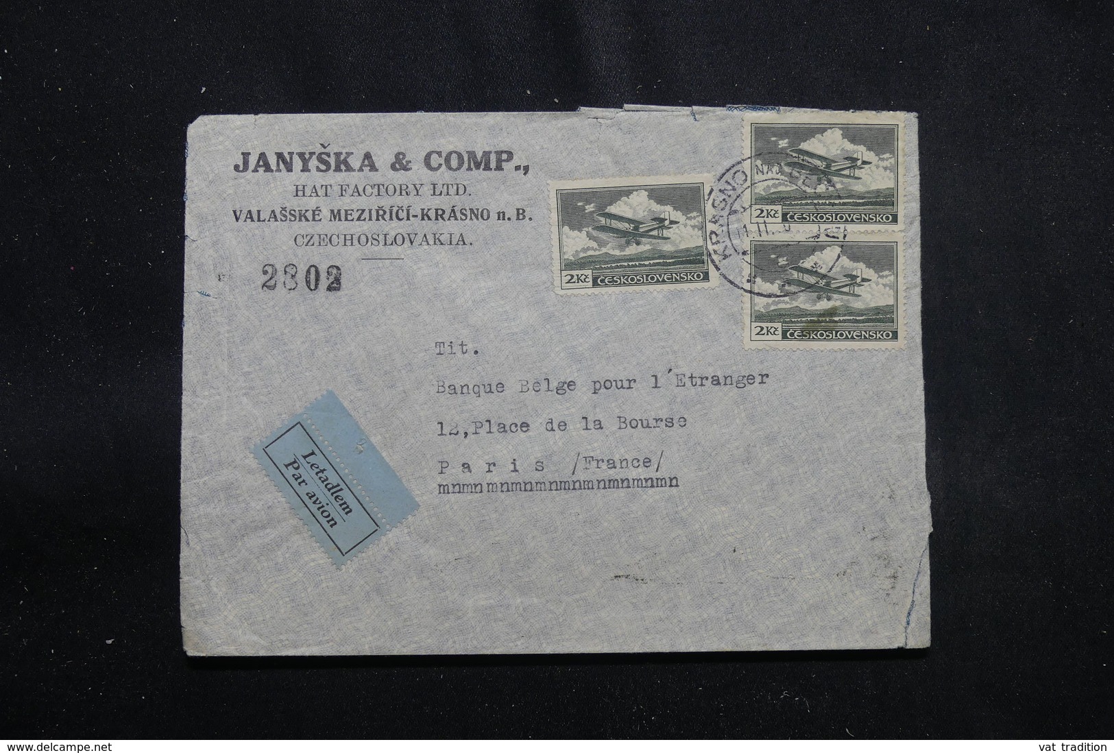 TCHÉCOSLOVAQUIE - Enveloppe Commerciale De Krasno Pour La France En 1936 Par Avion - L 56378 - Covers & Documents