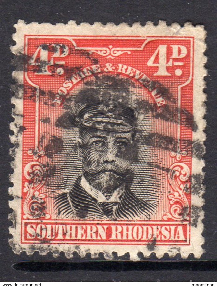 Southern Rhodesia 1924 4d Black & Orange-red 'Admiral' Definitive, Used, SG 6 (BA) - Southern Rhodesia (...-1964)