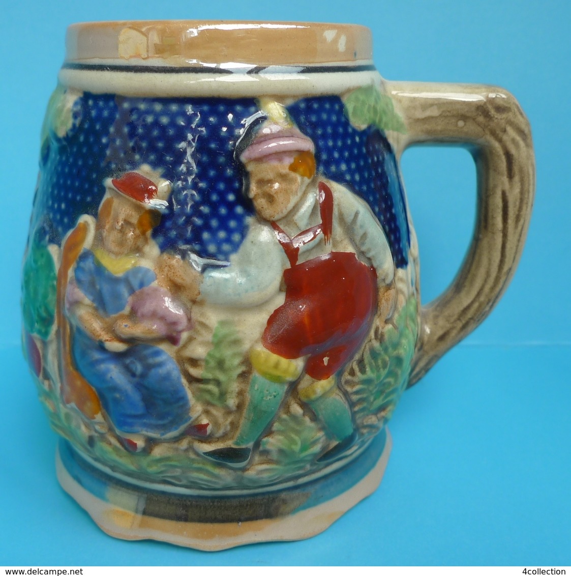 Old Drinkware Germany Collectibes Relief BEER MUG Stein Lamp People Couple City - Other & Unclassified