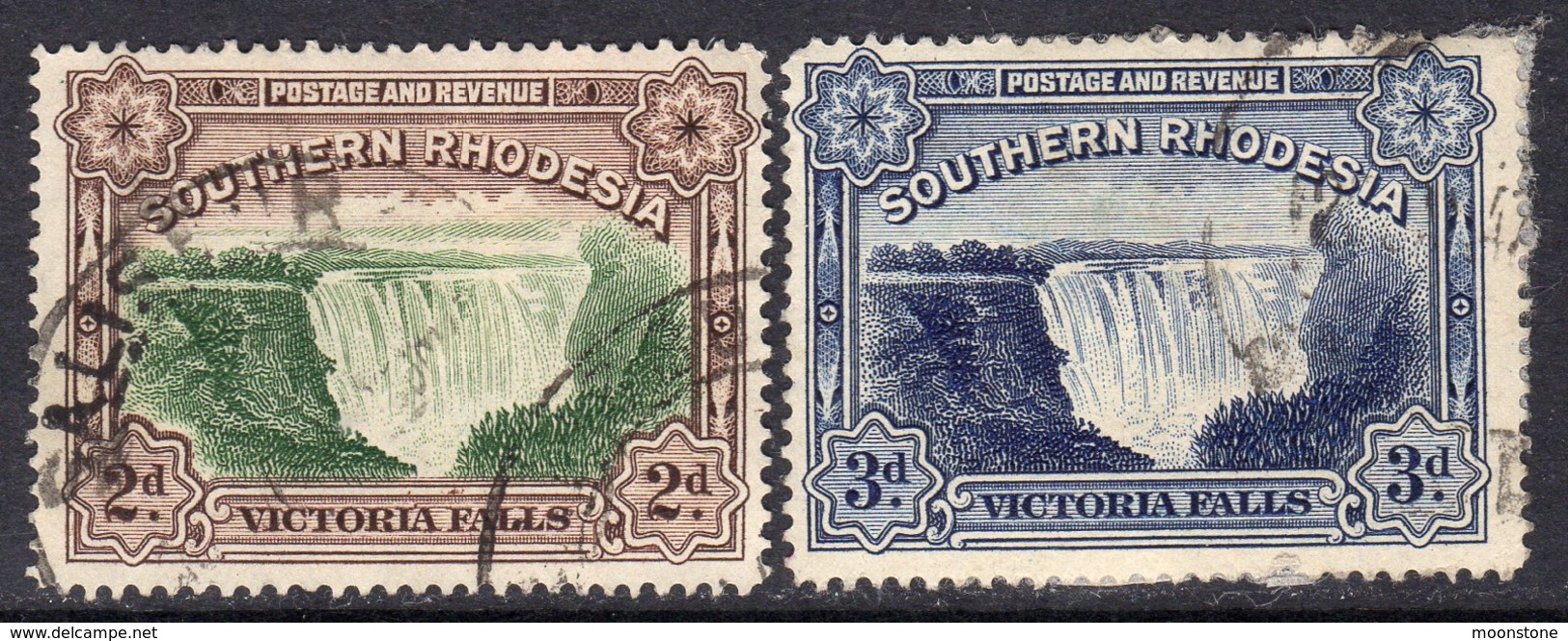 Southern Rhodesia 1935 GV Victoria Falls 'Postage & Revenue' Set Of 2, Perf. 14, Used, SG 35a/b (BA) - Southern Rhodesia (...-1964)