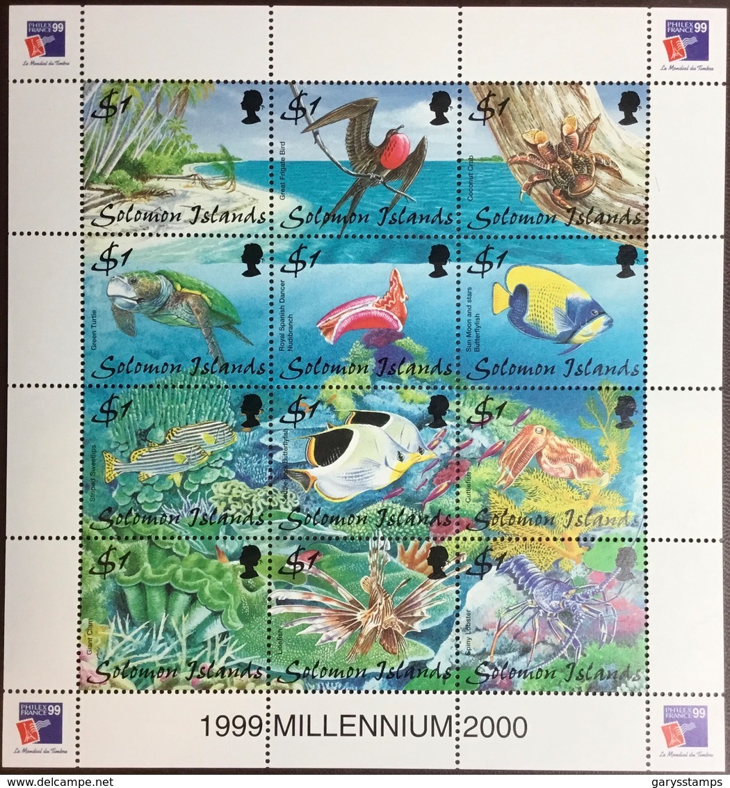 Solomon Islands 1999 Philexfrance Marine Life Birds Crabs Turtles Fish Sheetlet MNH - Sonstige & Ohne Zuordnung