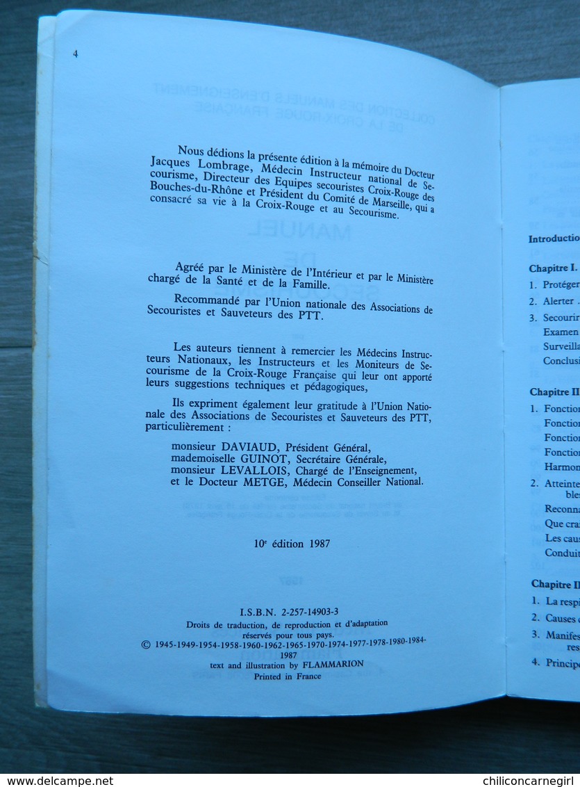 Manuel De Secourisme Croix Rouge Française - Norbert VIEUX Pierre JOLIS René GENTILS - Médecine Sciences Flammarion 1987 - Salute