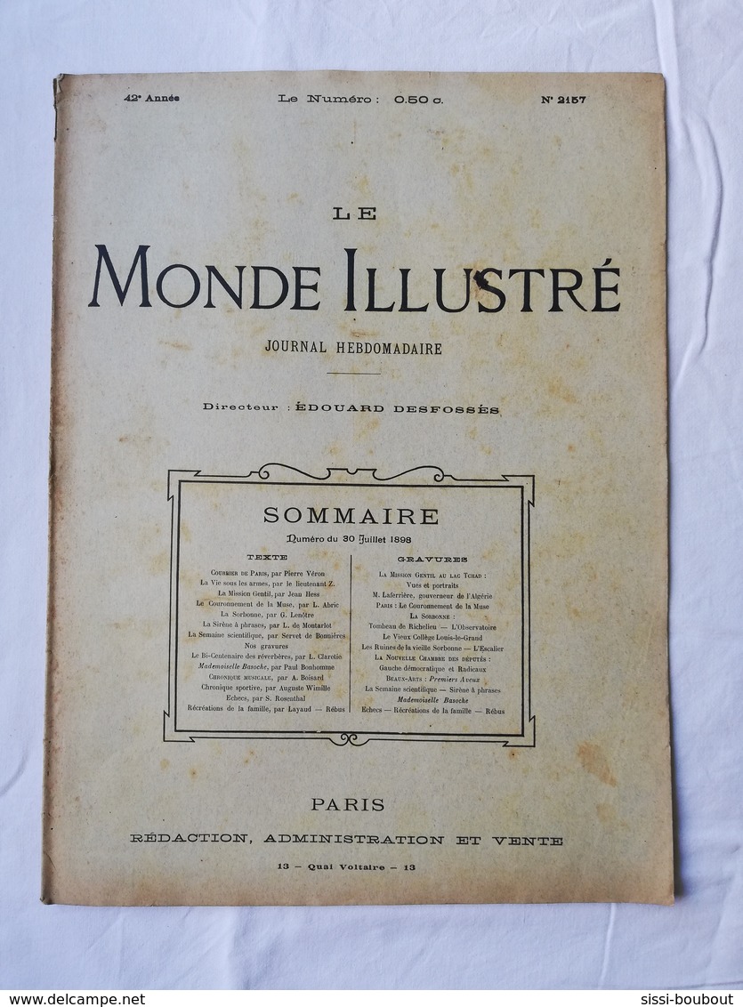 LE MONDE ILLUSTRE - ANNEE 1898 / Mission Gentil Lac Tchad / La Sorbonne / Mlle Basoche / Tombeau Richelieu - Tijdschriften - Voor 1900