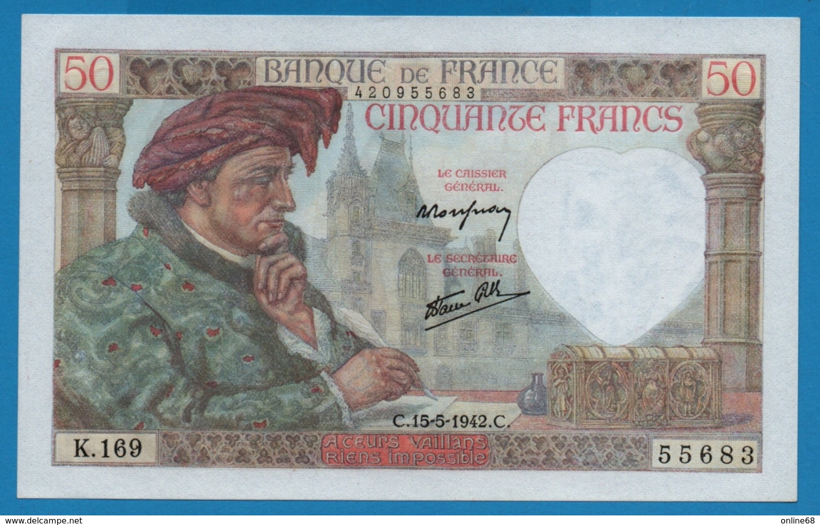 FRANCE 50 Francs 15.5.1942  ''Jacques Coeur''		# K.169  55683 - 50 F 1940-1942 ''Jacques Coeur''