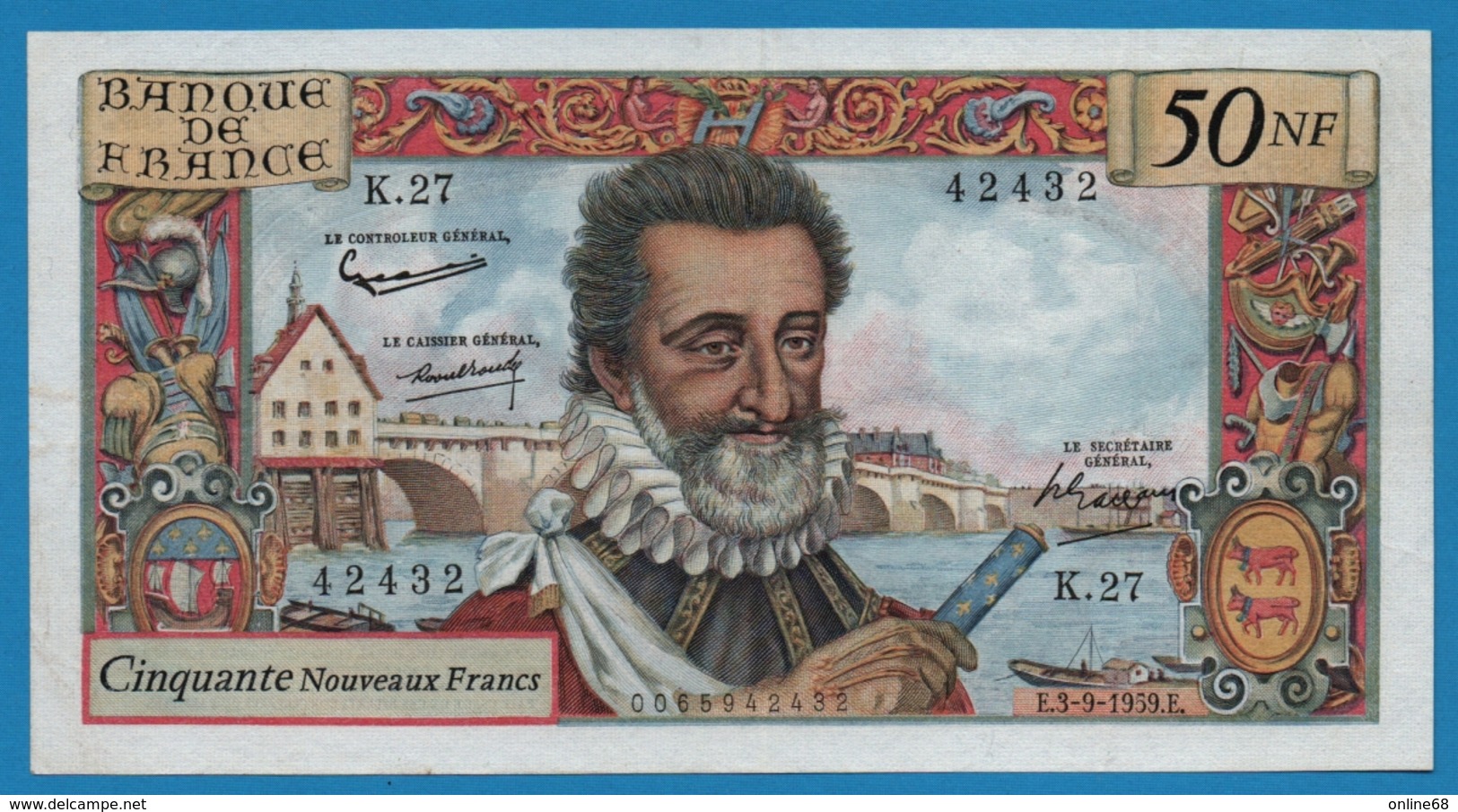 FRANCE 50 Nouveaux Francs 3.9.1959 "Henri IV" 		# K.27  42432 - 50 NF 1959-1961 ''Henri IV''