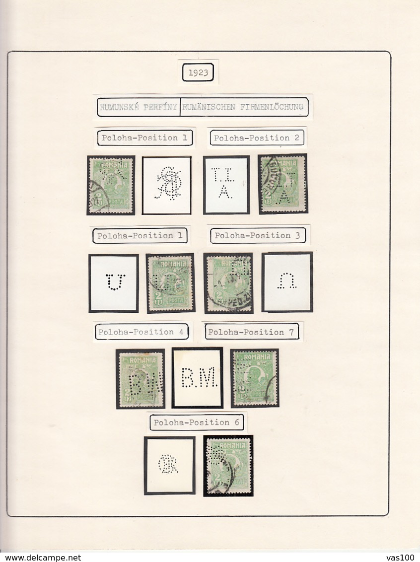 PERFINS, KING FERDINAND STAMPS, 1923, ROMANIA - Perfins