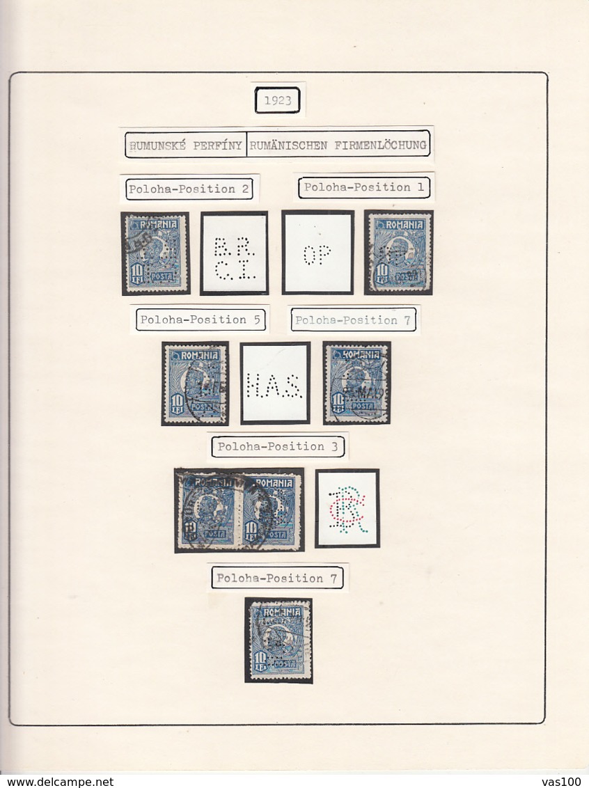 PERFINS, KING FERDINAND STAMPS, 1923, ROMANIA - Perfins