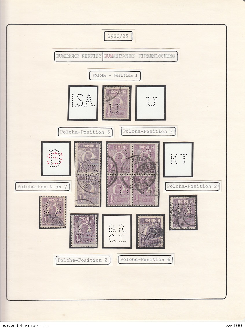 PERFINS, KING FERDINAND STAMPS, 1920-1925, ROMANIA - Perfins