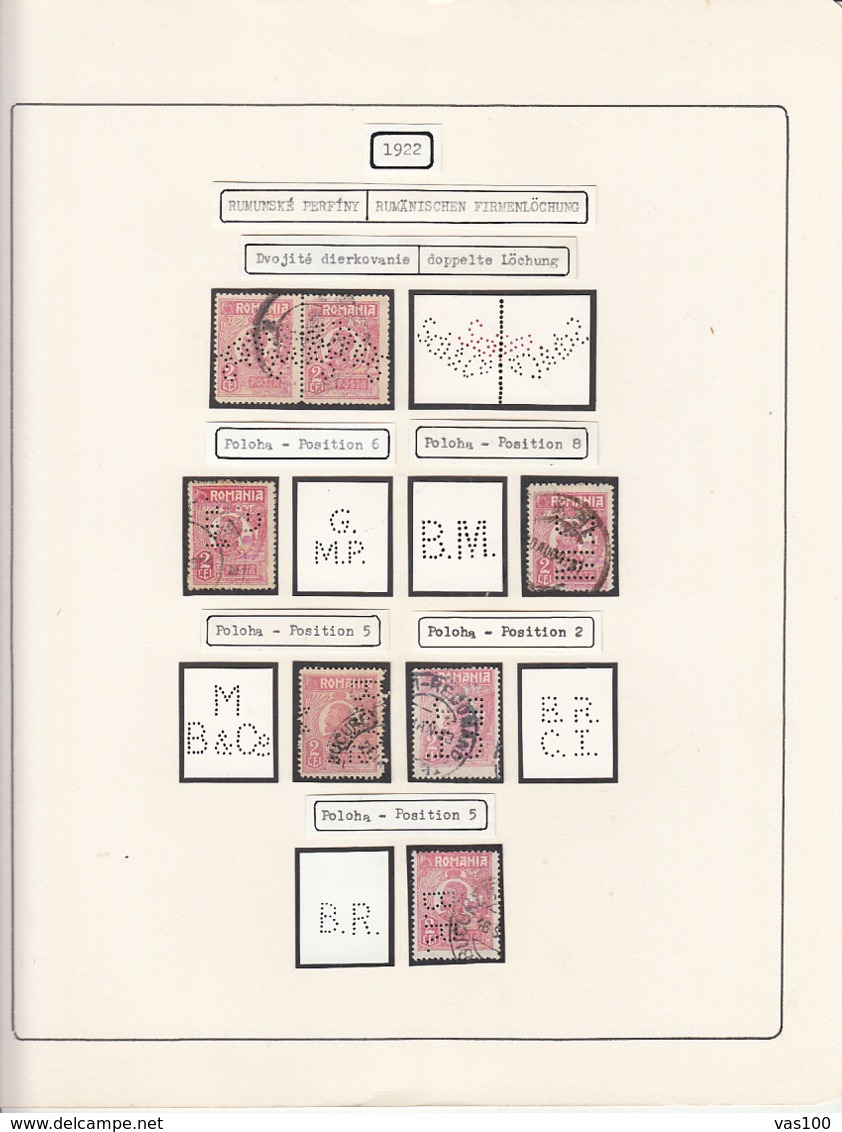 PERFINS, KING FERDINAND STAMPS, 1922, ROMANIA - Perfins