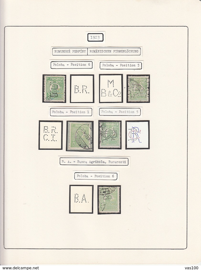 PERFINS, KING FERDINAND STAMPS, 1923, ROMANIA - Perfins