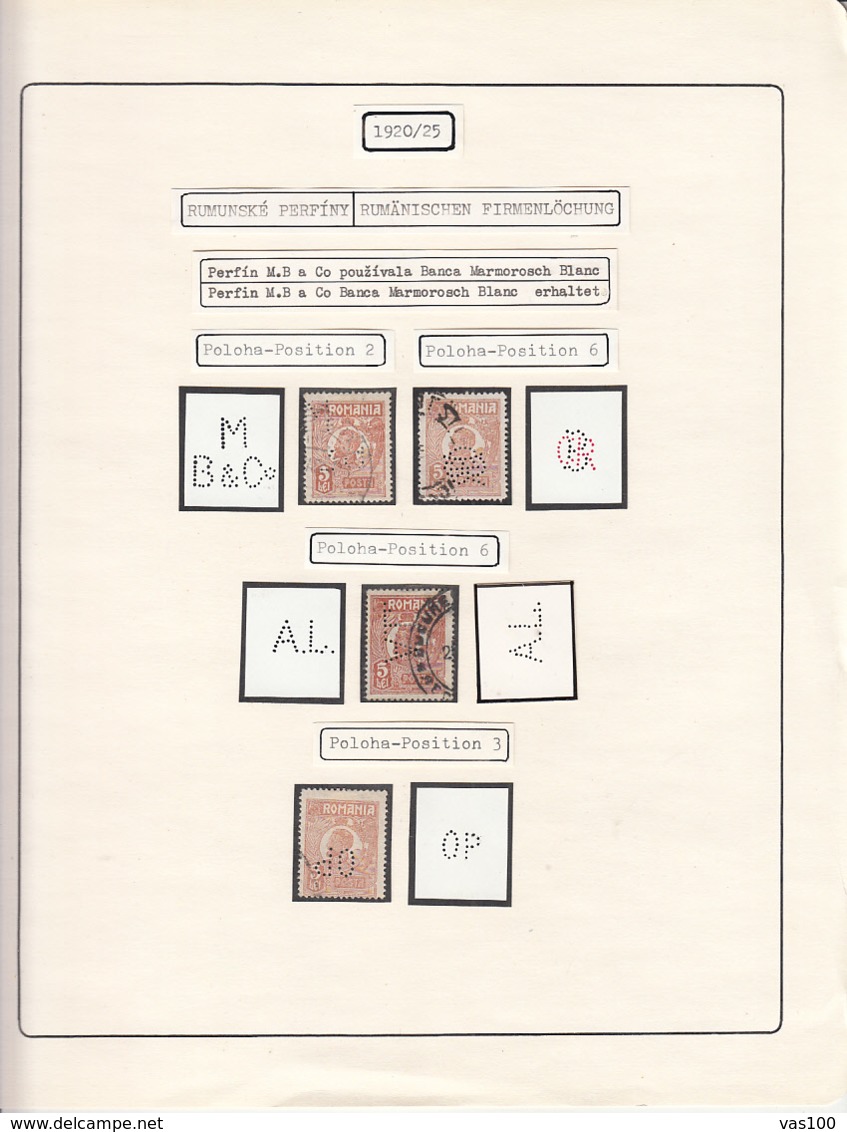 PERFINS, KING FERDINAND STAMPS, 1920-1925, ROMANIA - Perfins