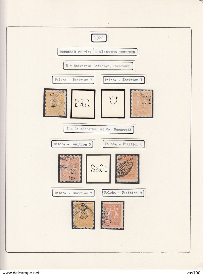 PERFINS, KING FERDINAND STAMPS, 1922, ROMANIA - Perfins