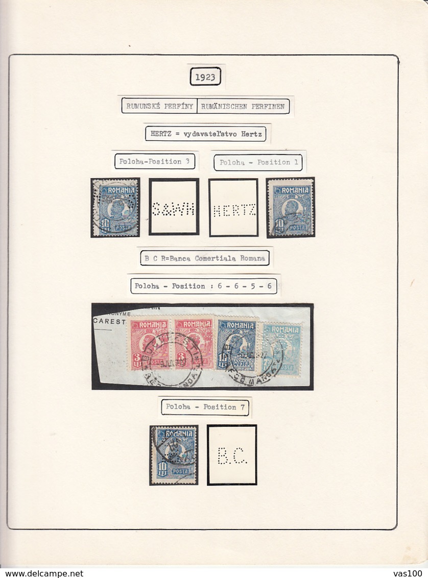 PERFINS, KING FERDINAND STAMPS, 1923, ROMANIA - Perfins