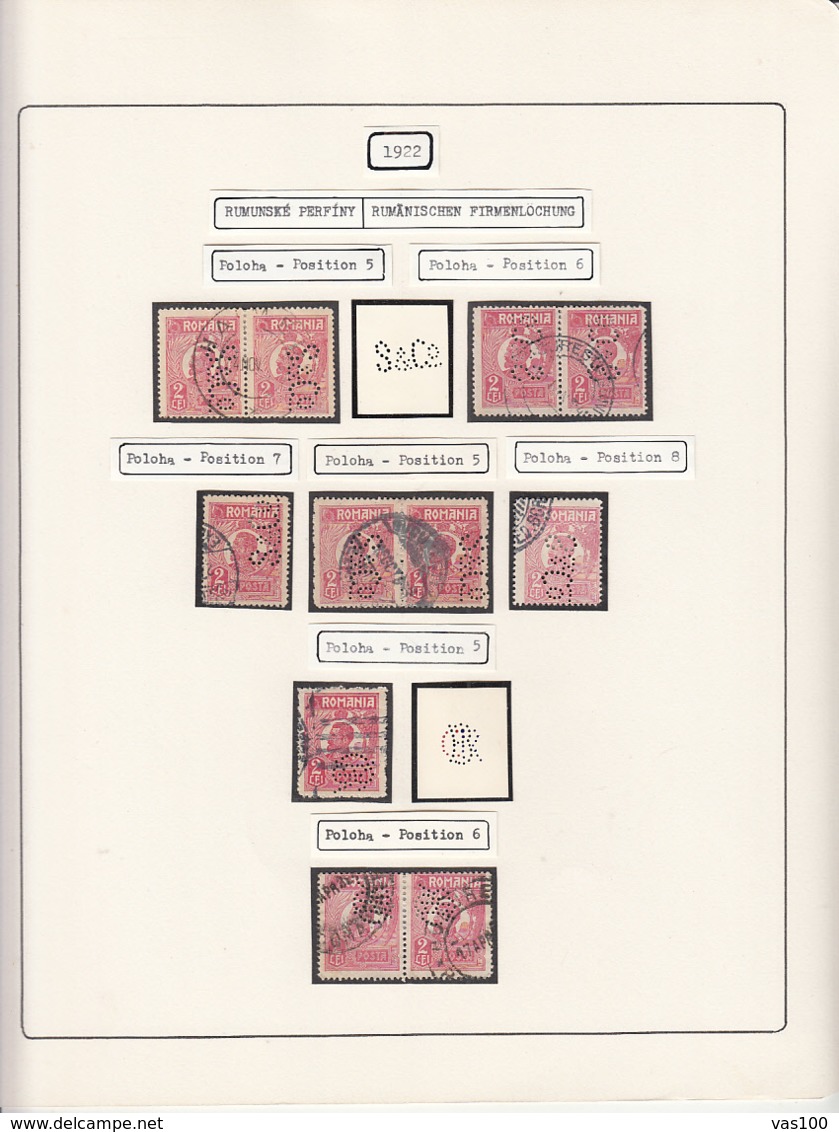 PERFINS, KING FERDINAND STAMPS, 1922, ROMANIA - Perfins