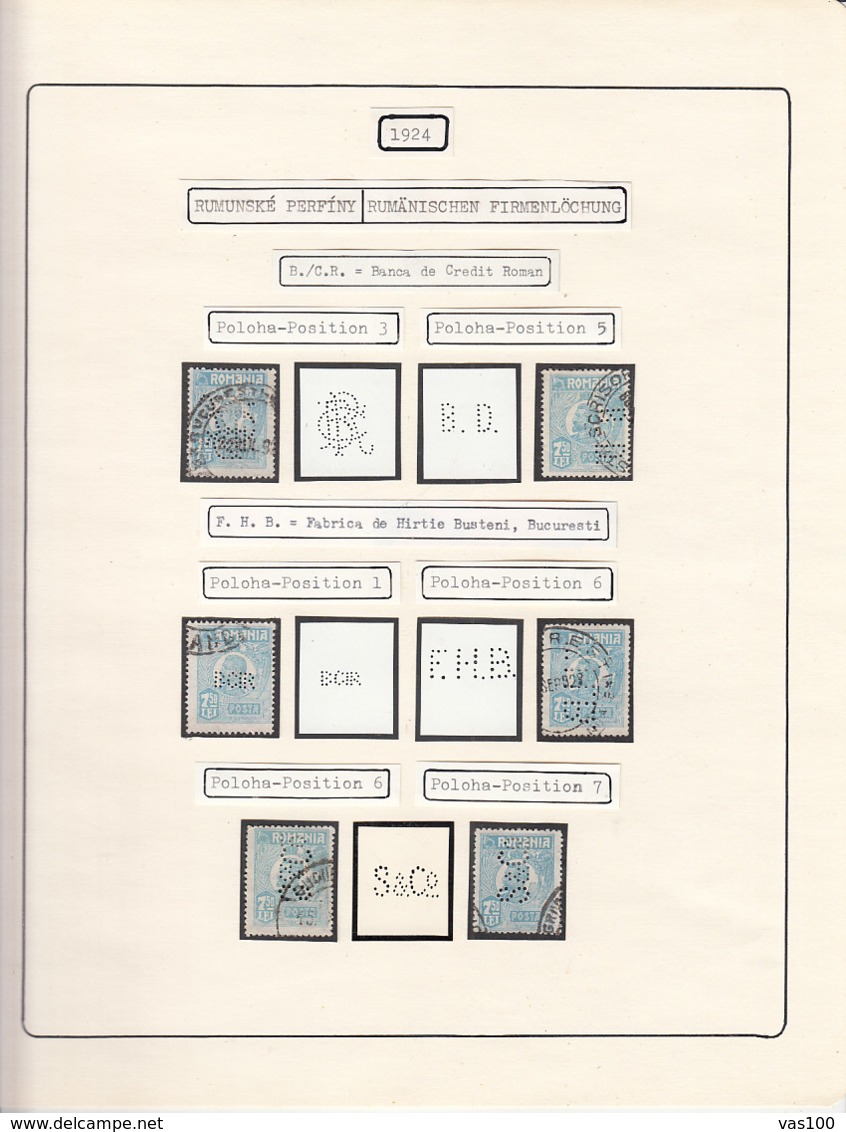 PERFINS, KING FERDINAND STAMPS, 1924, ROMANIA - Perfins
