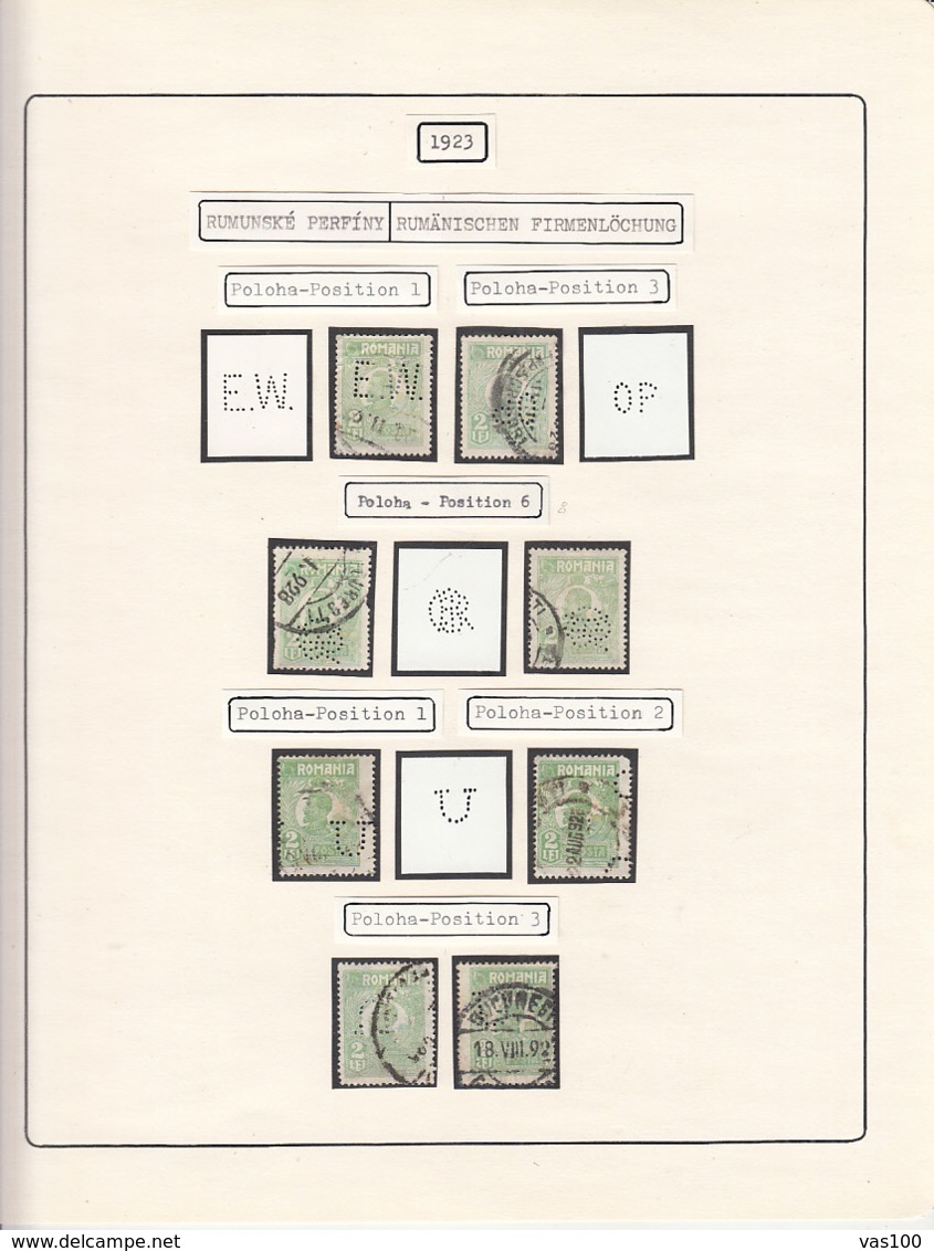 PERFINS, KING FERDINAND STAMPS, 1923, ROMANIA - Perfins