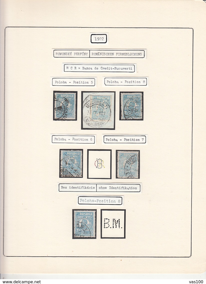 PERFINS, KING FERDINAND STAMPS, 1922, ROMANIA - Perfins