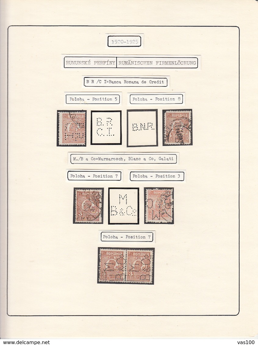 PERFINS, KING FERDINAND STAMPS, 1920-1925, ROMANIA - Perfins