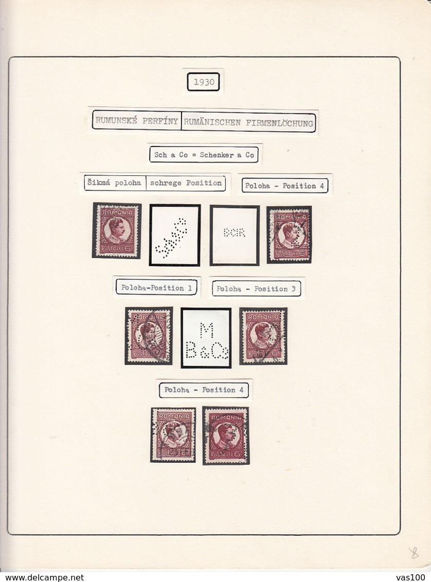 PERFINS, KING CAROL II STAMPS, 1930, ROMANIA - Perfins