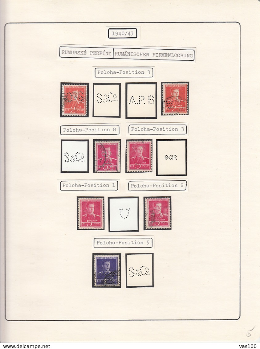 PERFINS, KING MICHAEL STAMPS, 1940-1943, ROMANIA - Perfins