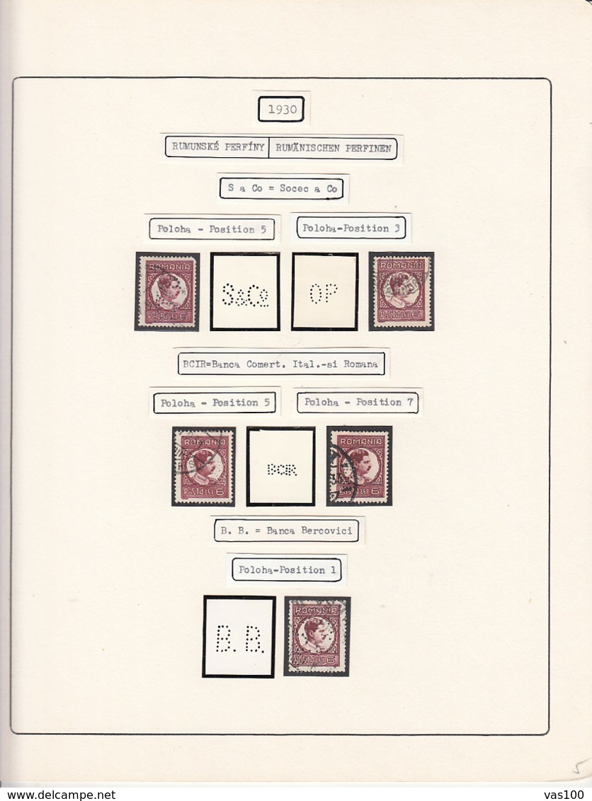 PERFINS, KING CAROL II STAMPS, 1930, ROMANIA - Perfins
