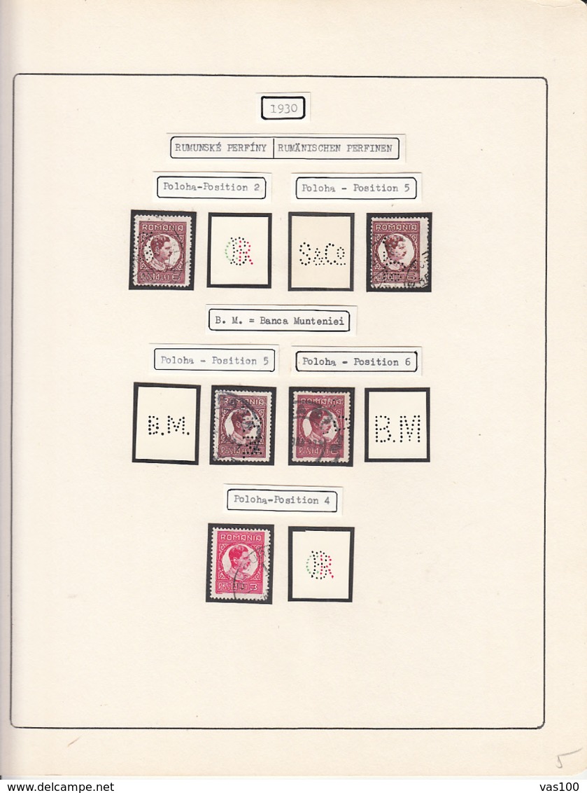 PERFINS, KING CAROL II STAMPS, 1930, ROMANIA - Perfins