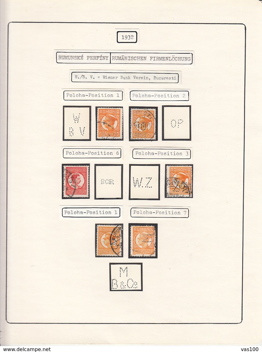 PERFINS, KING CAROL II STAMPS, 1932, ROMANIA - Perfins