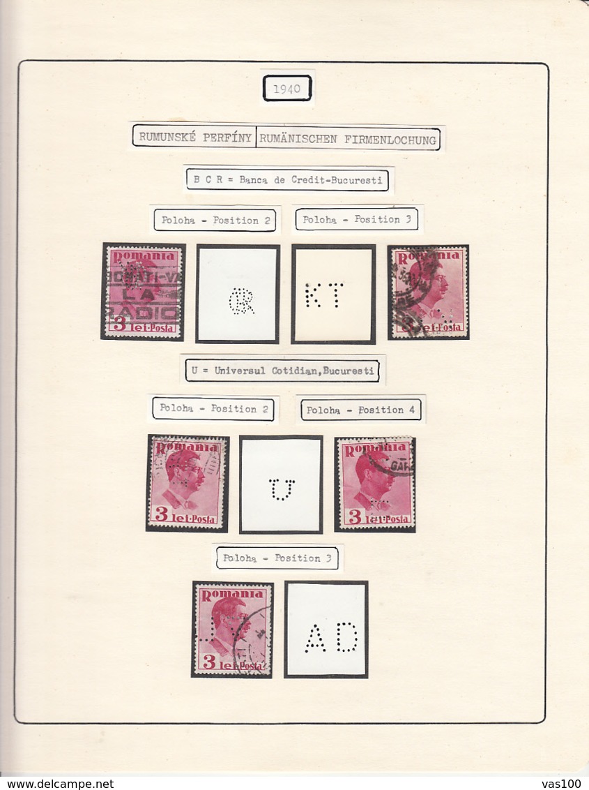 PERFINS, KING CAROL II STAMPS, 1940, ROMANIA - Perfins