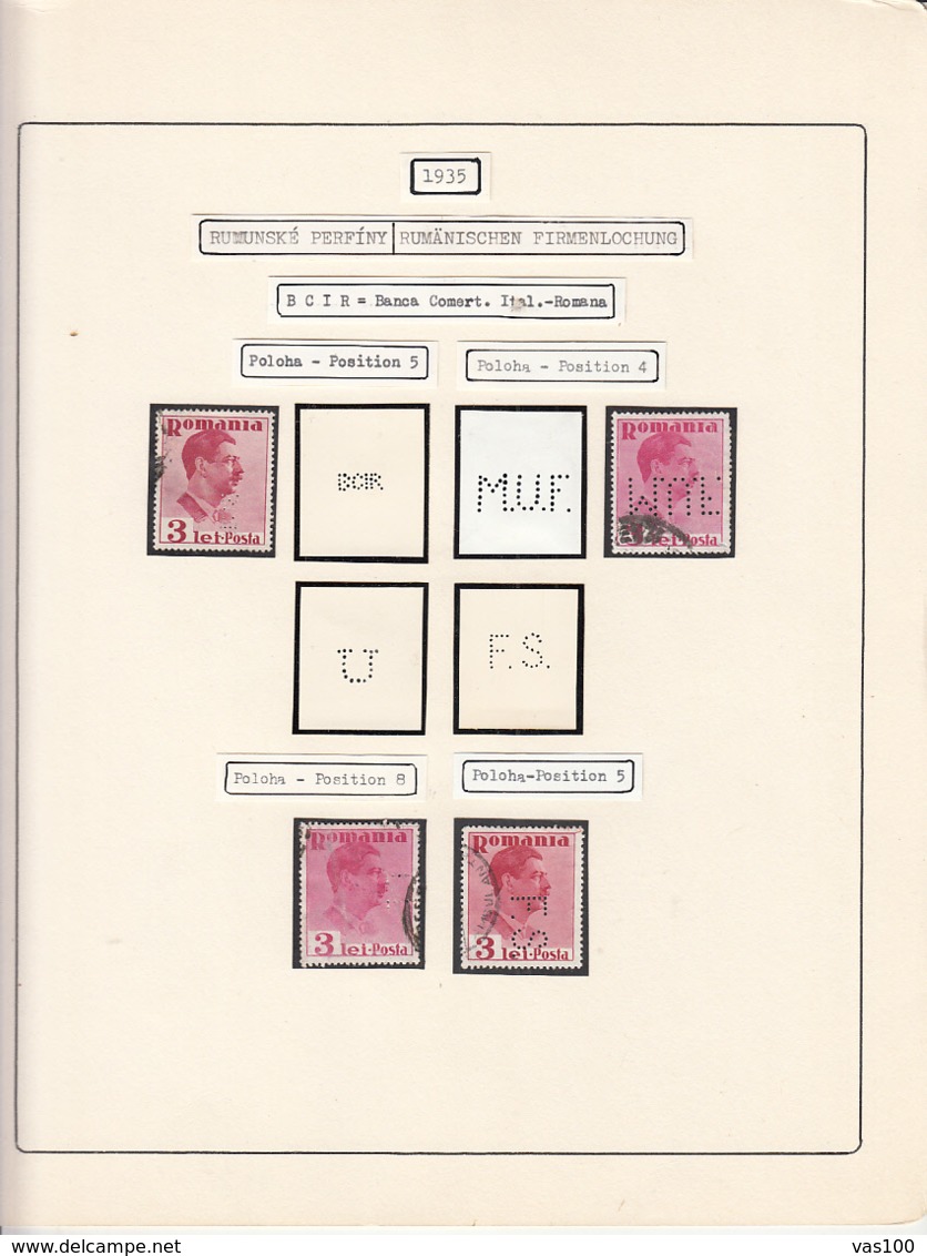 PERFINS, KING CAROL II STAMPS, 1935, ROMANIA - Perfins