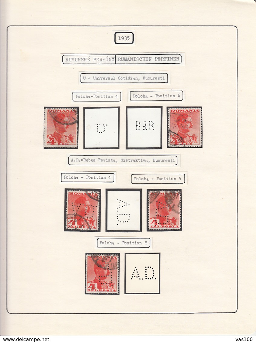PERFINS, KING CAROL II STAMPS, 1935, ROMANIA - Perfins