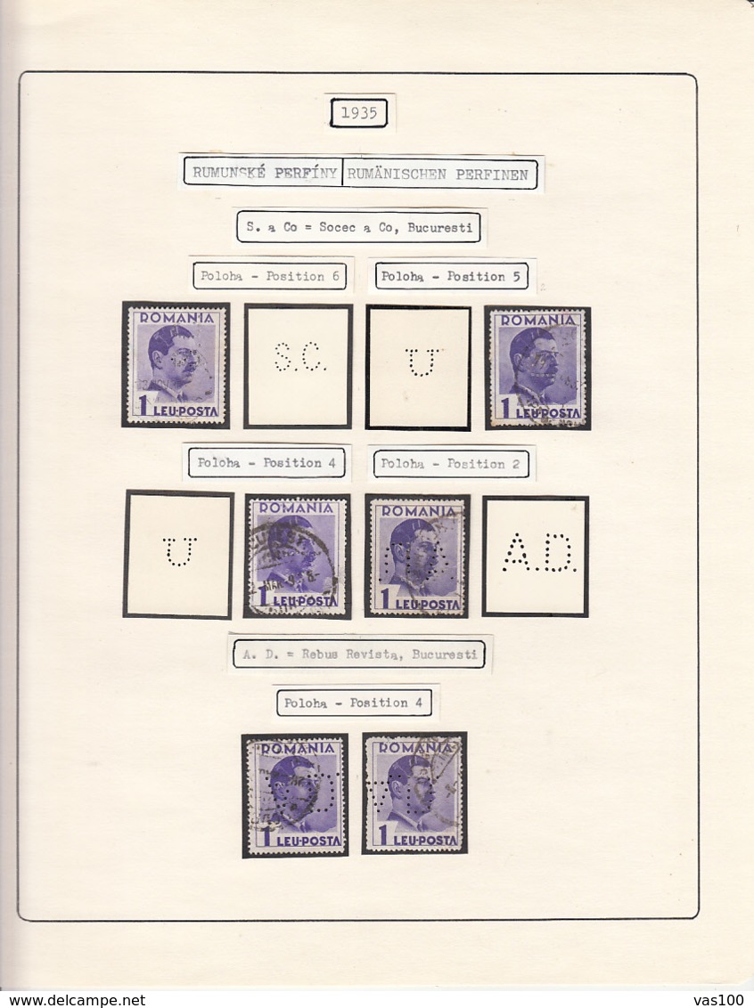 PERFINS, KING CAROL II STAMPS, 1935, ROMANIA - Perforés