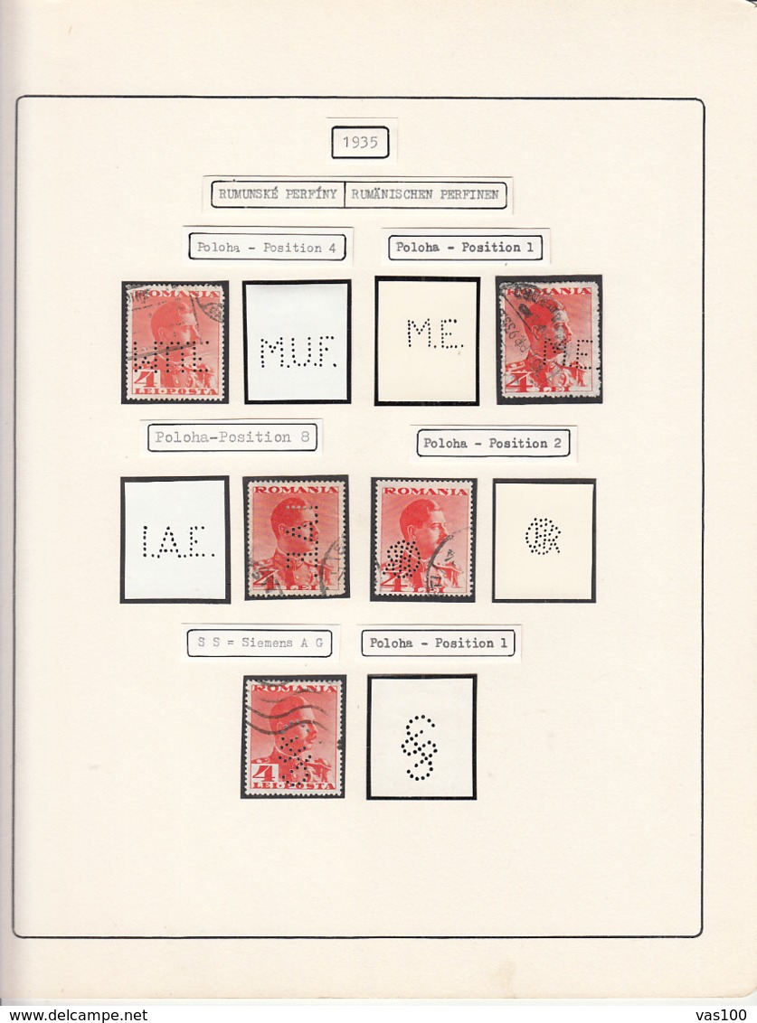 PERFINS, KING CAROL II STAMPS, 1935, ROMANIA - Perfins