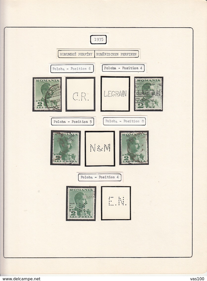 PERFINS, KING CAROL II STAMPS, 1935, ROMANIA - Perfins