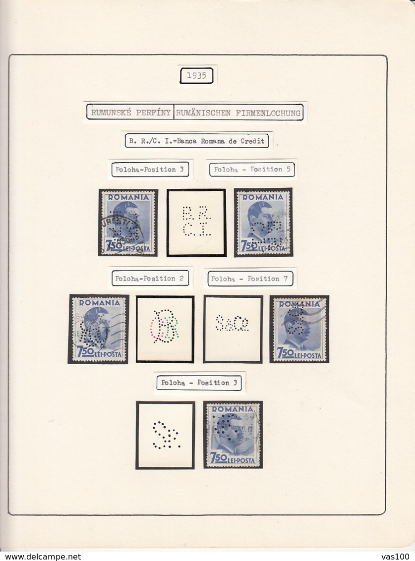 PERFINS, KING CAROL II STAMPS, 1935, ROMANIA - Perfins