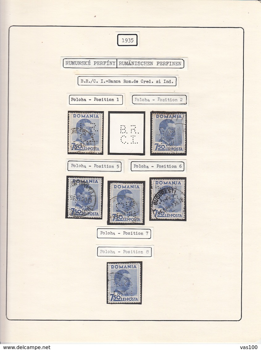 PERFINS, KING CAROL II STAMPS, 1935, ROMANIA - Perfins