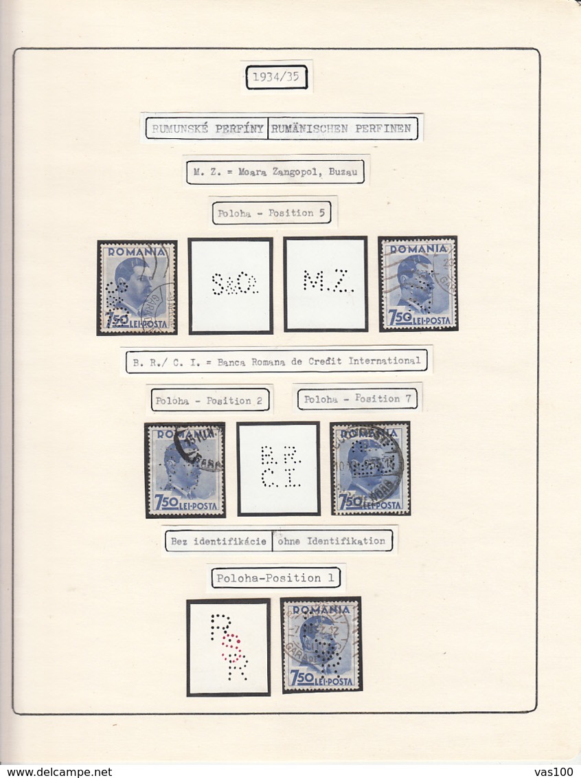 PERFINS, KING CAROL II STAMPS, 1934-1935, ROMANIA - Perforadas