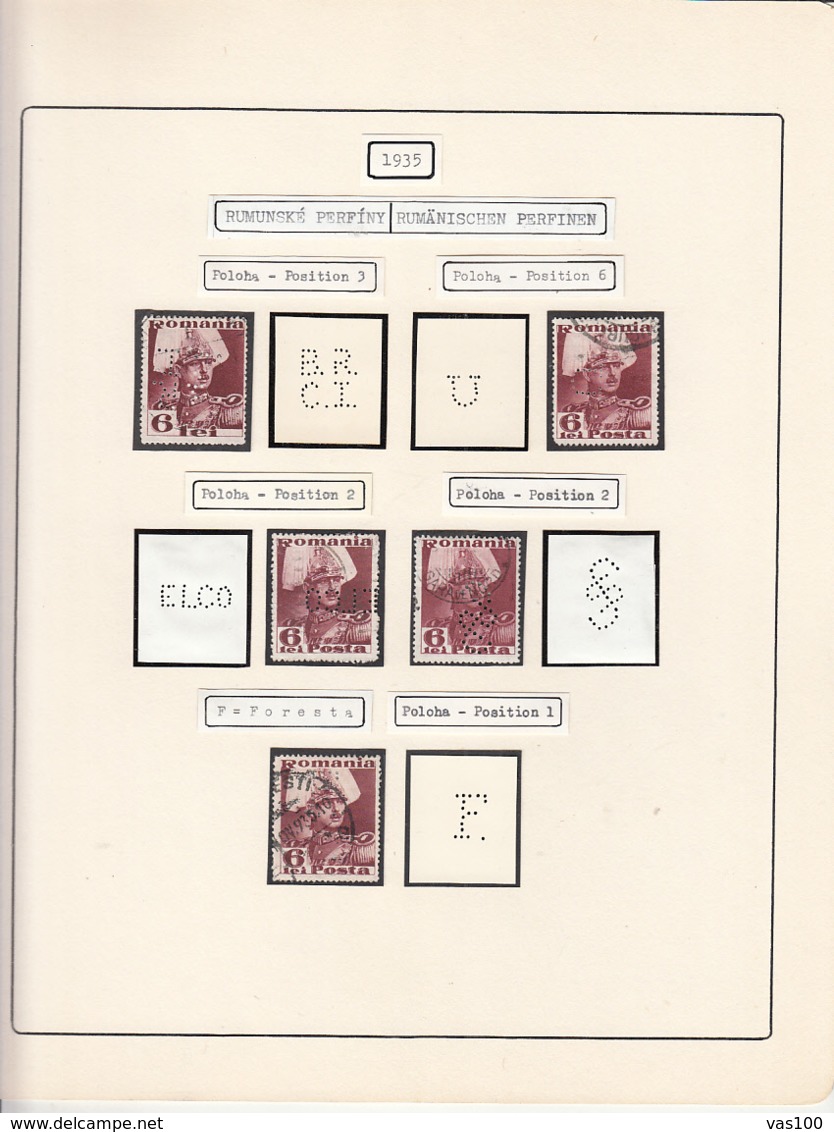 PERFINS, KING CAROL II STAMPS, 1935, ROMANIA - Perfin