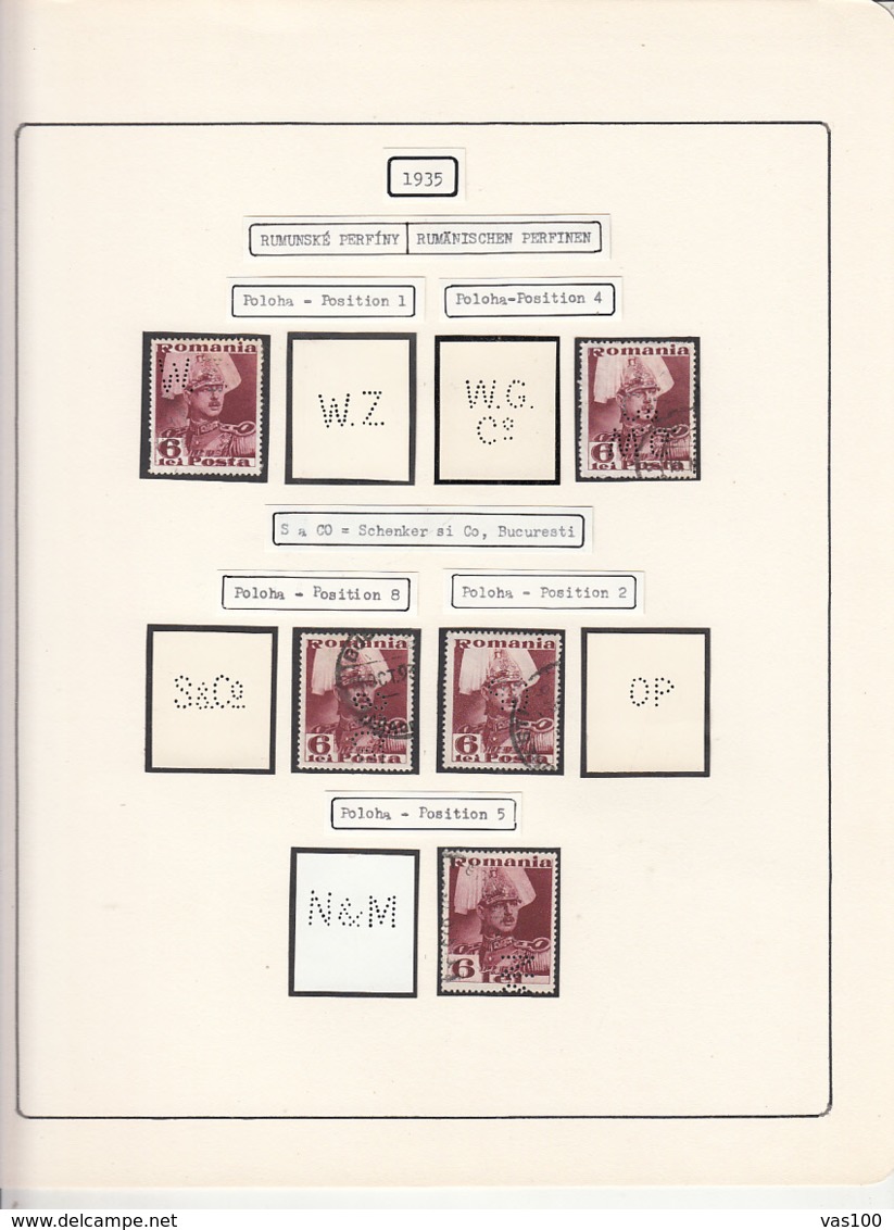 PERFINS, KING CAROL II STAMPS, 1935, ROMANIA - Perfin